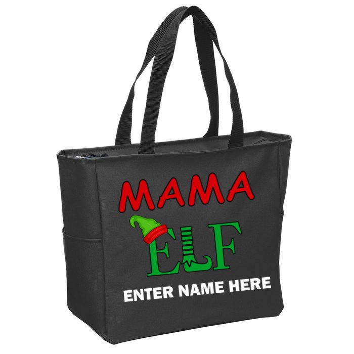 Personalize Mama Elf Custom Family Matching Christmas Zip Tote Bag