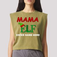 Personalize Mama Elf Custom Family Matching Christmas Garment-Dyed Women's Muscle Tee