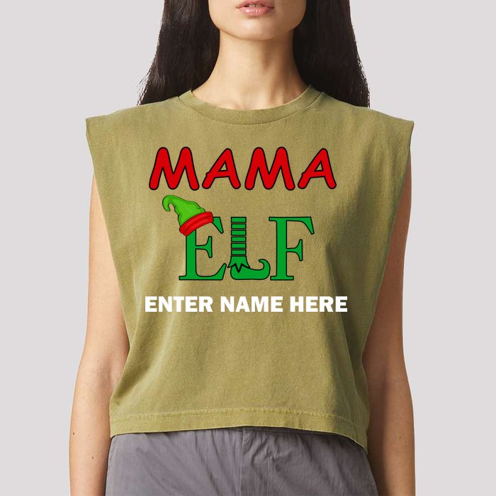 Personalize Mama Elf Custom Family Matching Christmas Garment-Dyed Women's Muscle Tee