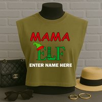Personalize Mama Elf Custom Family Matching Christmas Garment-Dyed Women's Muscle Tee