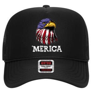 Patriotic Merica Eagle USA Flag Sunglusses 4th Of July High Crown Mesh Back Trucker Hat