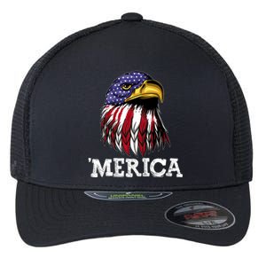 Patriotic Merica Eagle USA Flag Sunglusses 4th Of July Flexfit Unipanel Trucker Cap