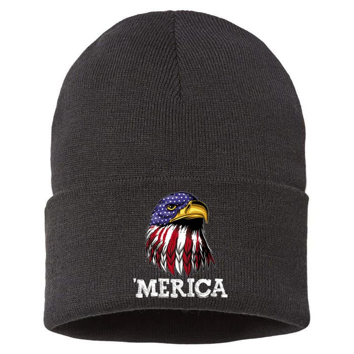 Patriotic Merica Eagle USA Flag Sunglusses 4th Of July Sustainable Knit Beanie