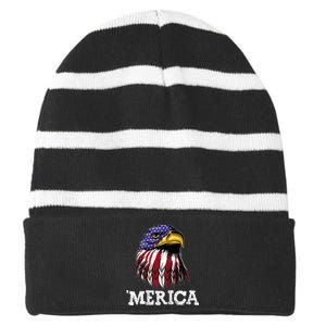 Patriotic Merica Eagle USA Flag Sunglusses 4th Of July Striped Beanie with Solid Band