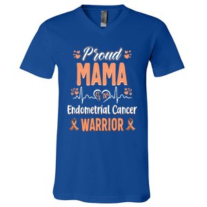 Proud Mama Endometrial Uterine Cancer Warrior Awareness Gift V-Neck T-Shirt