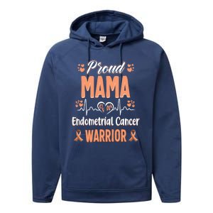 Proud Mama Endometrial Uterine Cancer Warrior Awareness Gift Performance Fleece Hoodie