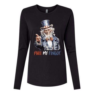 Pull My Finger Uncle Sam 4th Of July Funny Womens Cotton Relaxed Long Sleeve T-Shirt