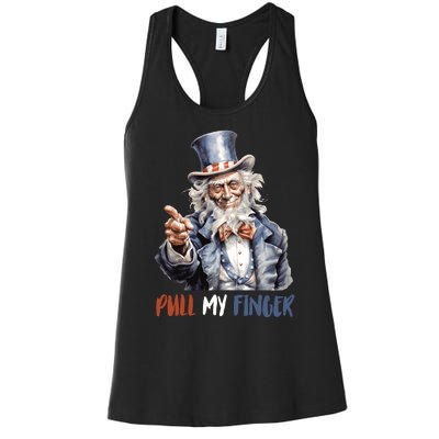 Pull My Finger Uncle Sam 4th Of July Funny Women's Racerback Tank