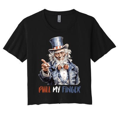 Pull My Finger Uncle Sam 4th Of July Funny Women's Crop Top Tee