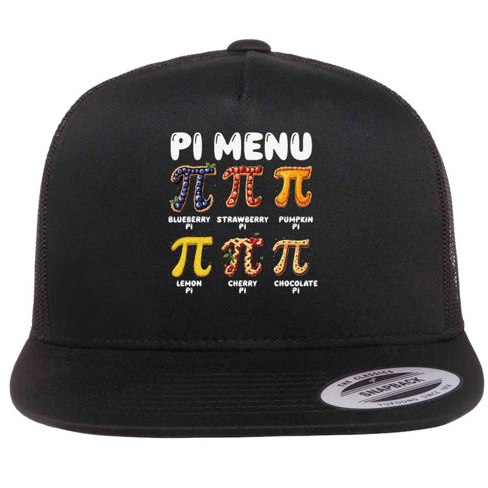 Pi Menu Funny Math Teacher Pi Day 3 Flat Bill Trucker Hat