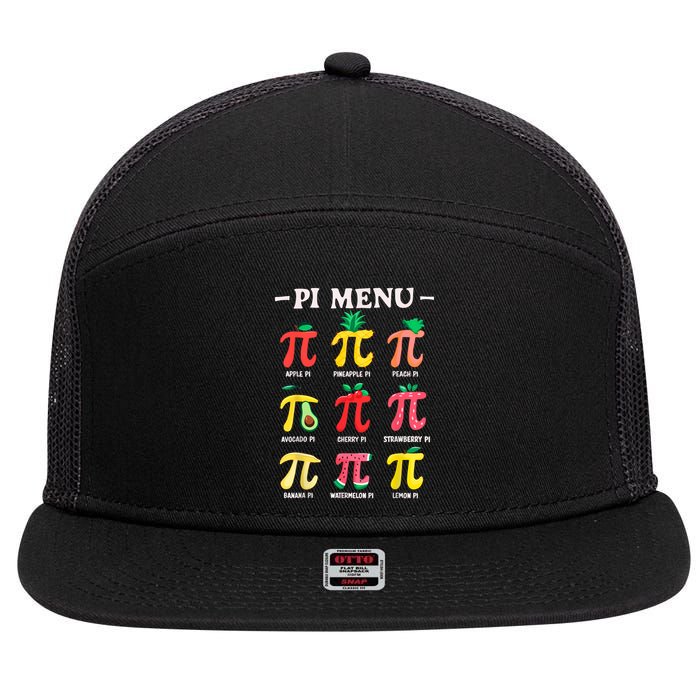 Pie Menu Funny Pi Day Pi 3.14 Math Teacher PI Symbol Pie Pun 7 Panel Mesh Trucker Snapback Hat