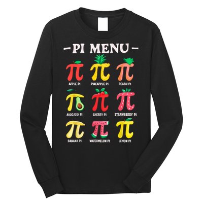 Pie Menu Funny Pi Day Pi 3.14 Math Teacher PI Symbol Pie Pun Long Sleeve Shirt