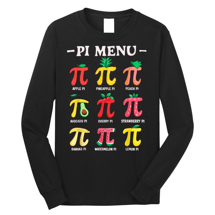 Pie Menu Funny Pi Day Pi 3.14 Math Teacher PI Symbol Pie Pun Long Sleeve Shirt