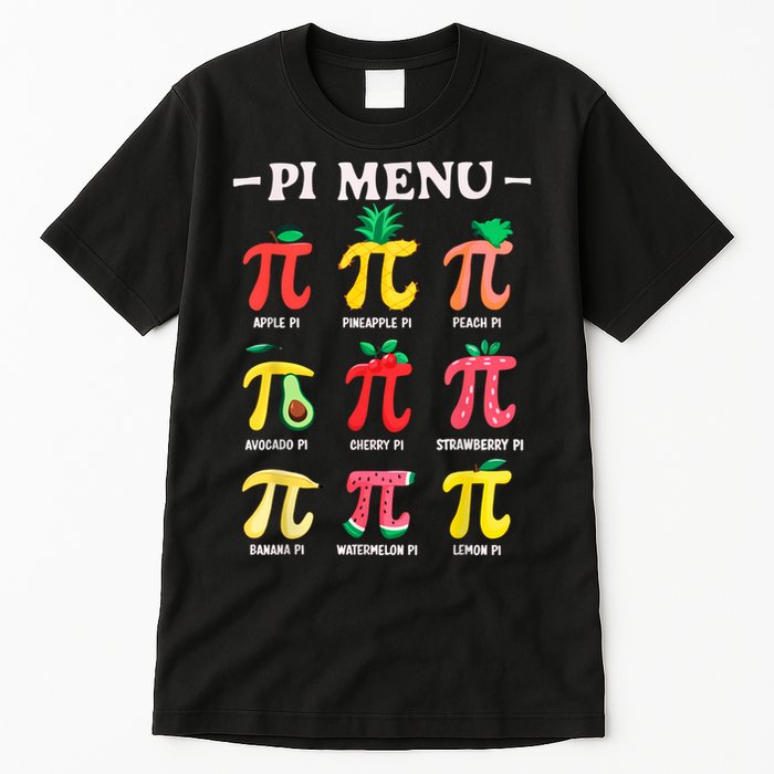 Pie Menu Funny Pi Day Pi 3.14 Math Teacher PI Symbol Pie Pun Tall T-Shirt