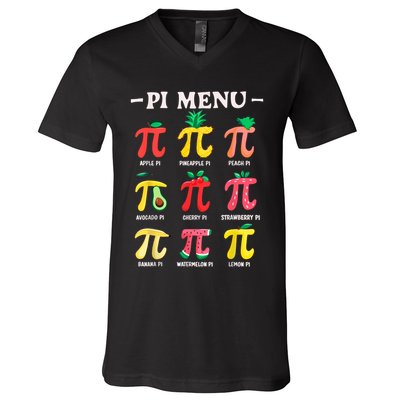 Pie Menu Funny Pi Day Pi 3.14 Math Teacher PI Symbol Pie Pun V-Neck T-Shirt