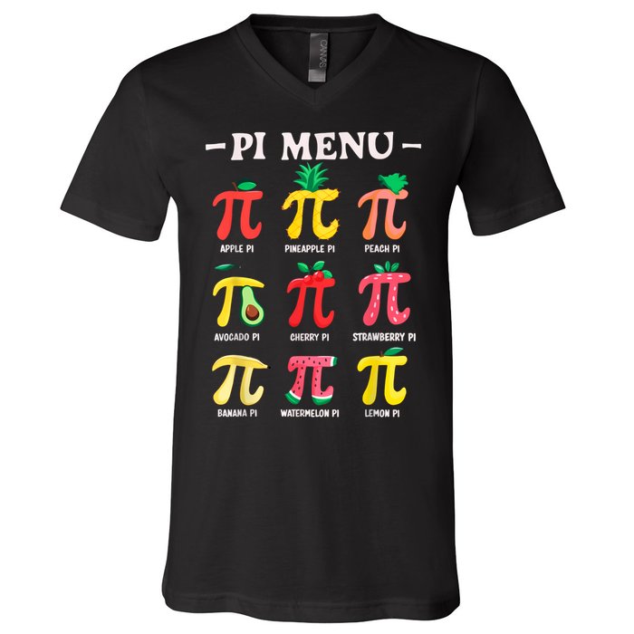 Pie Menu Funny Pi Day Pi 3.14 Math Teacher PI Symbol Pie Pun V-Neck T-Shirt