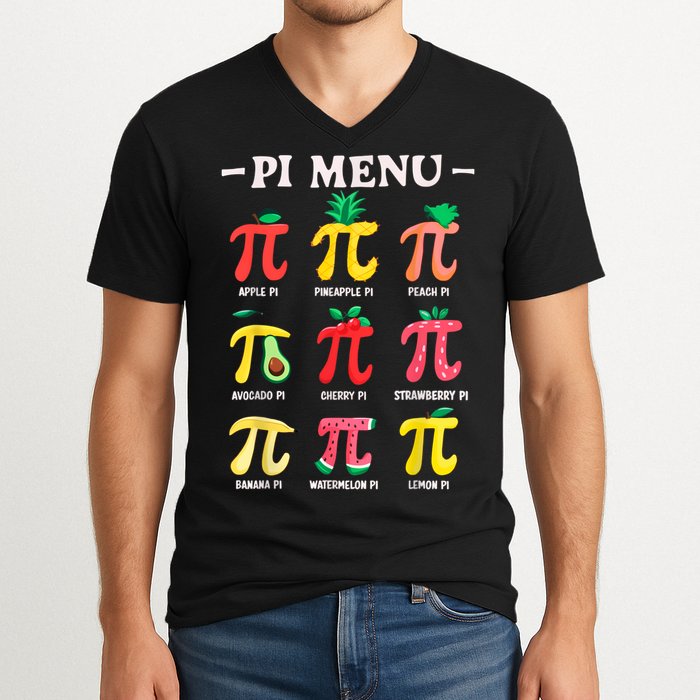 Pie Menu Funny Pi Day Pi 3.14 Math Teacher PI Symbol Pie Pun V-Neck T-Shirt