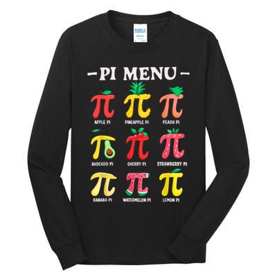 Pie Menu Funny Pi Day Pi 3.14 Math Teacher PI Symbol Pie Pun Tall Long Sleeve T-Shirt