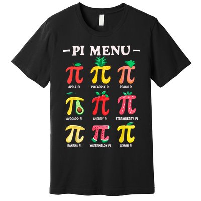 Pie Menu Funny Pi Day Pi 3.14 Math Teacher PI Symbol Pie Pun Premium T-Shirt