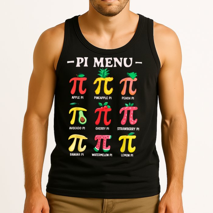 Pie Menu Funny Pi Day Pi 3.14 Math Teacher PI Symbol Pie Pun Tank Top