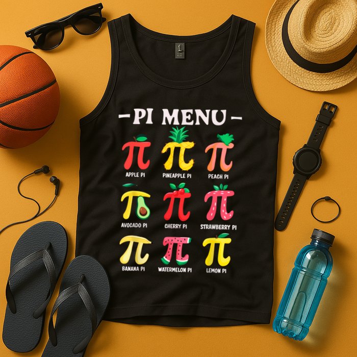 Pie Menu Funny Pi Day Pi 3.14 Math Teacher PI Symbol Pie Pun Tank Top