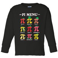 Pie Menu Funny Pi Day Pi 3.14 Math Teacher PI Symbol Pie Pun Toddler Long Sleeve Shirt