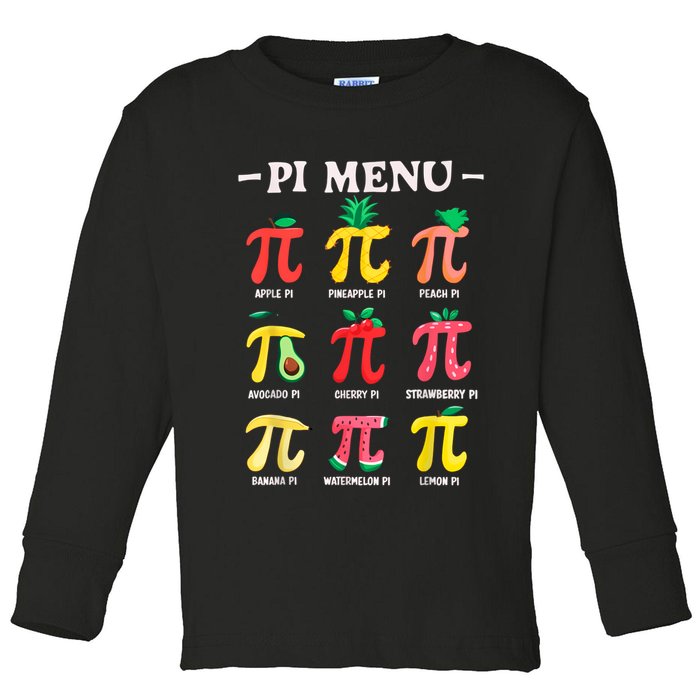 Pie Menu Funny Pi Day Pi 3.14 Math Teacher PI Symbol Pie Pun Toddler Long Sleeve Shirt