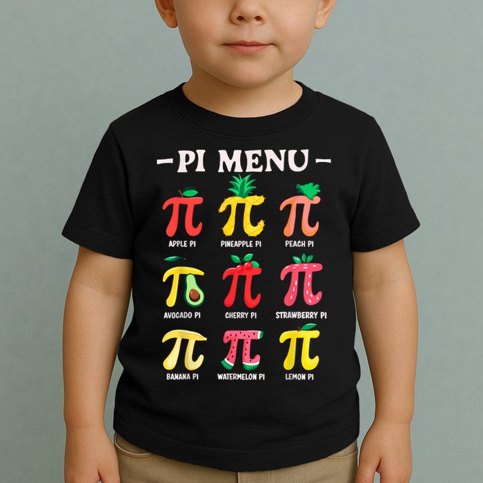 Pie Menu Funny Pi Day Pi 3.14 Math Teacher PI Symbol Pie Pun Toddler T-Shirt