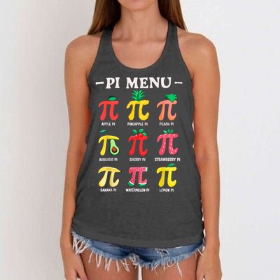 Pie Menu Funny Pi Day Pi 3.14 Math Teacher PI Symbol Pie Pun Women's Knotted Racerback Tank