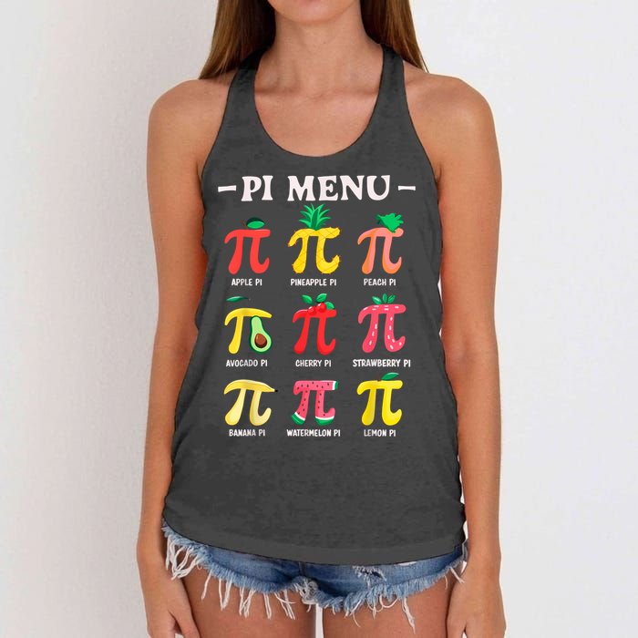 Pie Menu Funny Pi Day Pi 3.14 Math Teacher PI Symbol Pie Pun Women's Knotted Racerback Tank