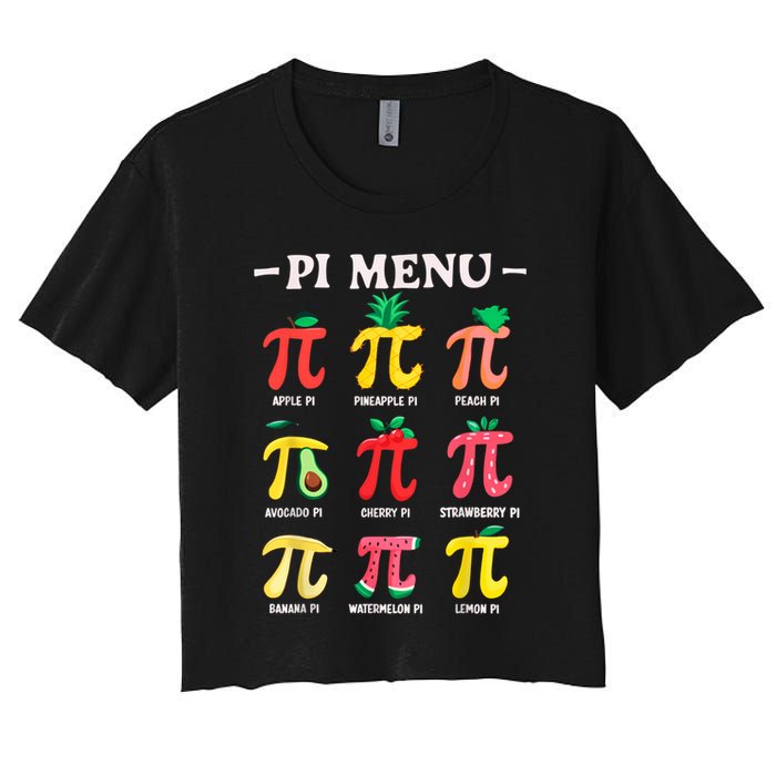 Pie Menu Funny Pi Day Pi 3.14 Math Teacher PI Symbol Pie Pun Crop Top