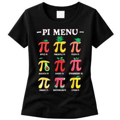 Pie Menu Funny Pi Day Pi 3.14 Math Teacher PI Symbol Pie Pun Womens T-Shirt