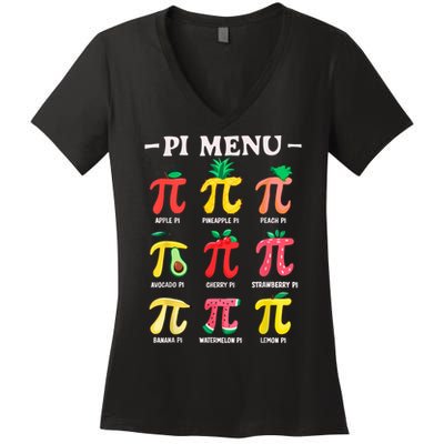 Pie Menu Funny Pi Day Pi 3.14 Math Teacher PI Symbol Pie Pun Women's V-Neck T-Shirt