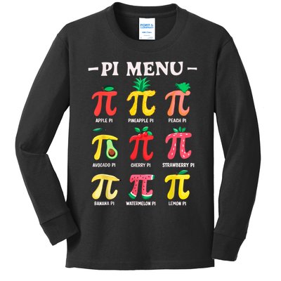 Pie Menu Funny Pi Day Pi 3.14 Math Teacher PI Symbol Pie Pun Kids Long Sleeve Shirt