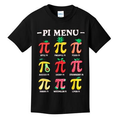 Pie Menu Funny Pi Day Pi 3.14 Math Teacher PI Symbol Pie Pun Kids T-Shirt