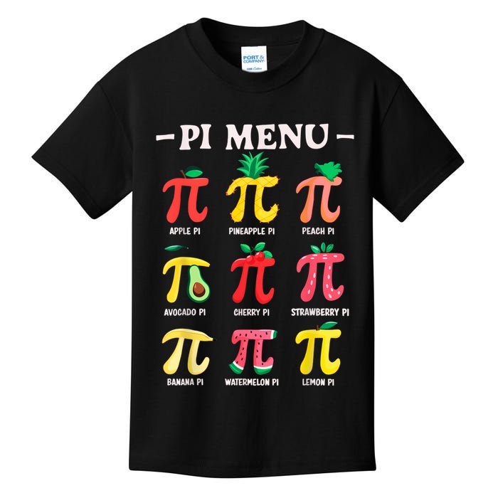 Pie Menu Funny Pi Day Pi 3.14 Math Teacher PI Symbol Pie Pun Kids T-Shirt