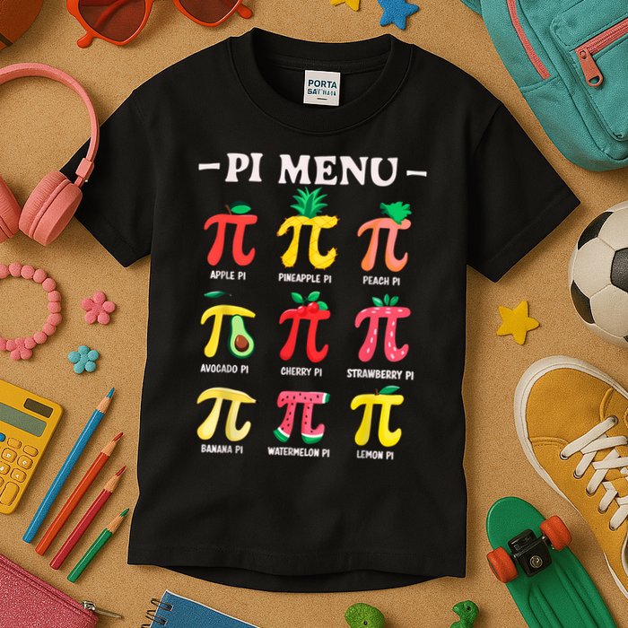 Pie Menu Funny Pi Day Pi 3.14 Math Teacher PI Symbol Pie Pun Kids T-Shirt