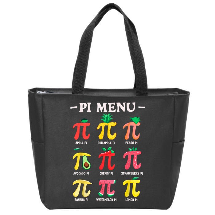 Pie Menu Funny Pi Day Pi 3.14 Math Teacher PI Symbol Pie Pun Zip Tote Bag