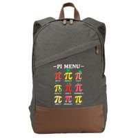 Pie Menu Funny Pi Day Pi 3.14 Math Teacher PI Symbol Pie Pun Cotton Canvas Backpack