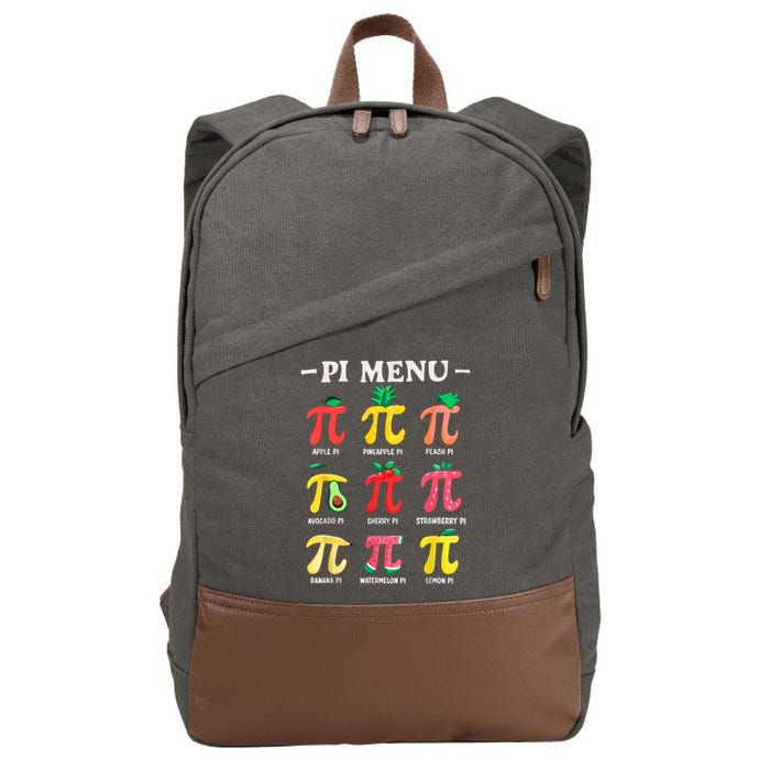 Pie Menu Funny Pi Day Pi 3.14 Math Teacher PI Symbol Pie Pun Cotton Canvas Backpack
