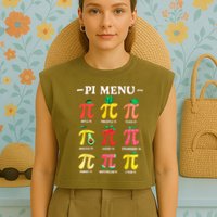 Pie Menu Funny Pi Day Pi 3.14 Math Teacher PI Symbol Pie Pun Garment-Dyed Women's Muscle Tee