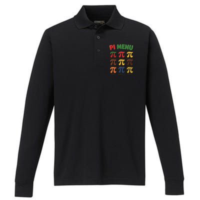 Pie Menu Funny Pi Day Pi 3 Performance Long Sleeve Polo