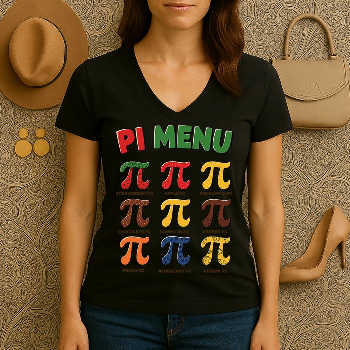 Pie Menu Funny Pi Day Pi 3 Women's V-Neck T-Shirt