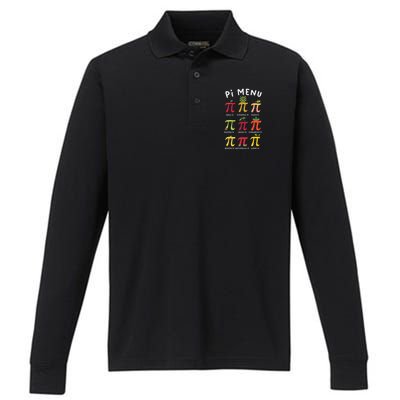 Pie Menu Funny Pi Day Pi 3 Performance Long Sleeve Polo