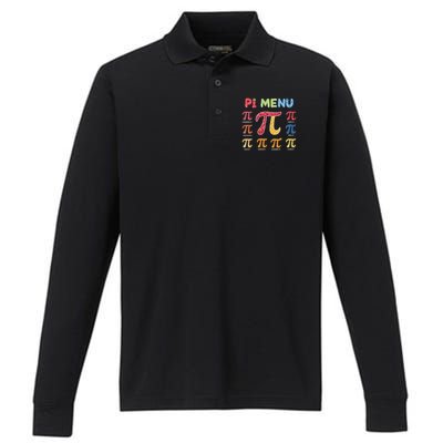 Pie Menu Funny Pi Day Pi 3 Performance Long Sleeve Polo
