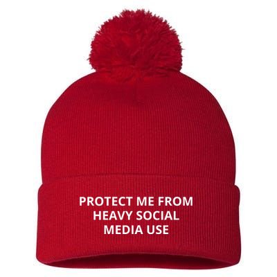 Protect Me From Heavy Social Media Use Pom Pom 12in Knit Beanie