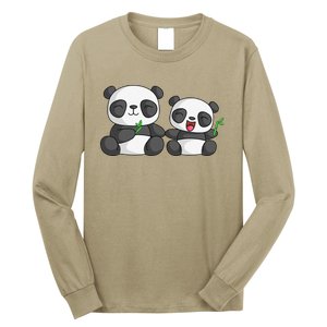 Panda Mother Father And Child Panda Bear Lovers Fathers Day Long Sleeve Shirt