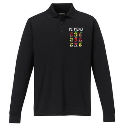 Pie Menu Funny Pi Day Pi 3 Performance Long Sleeve Polo