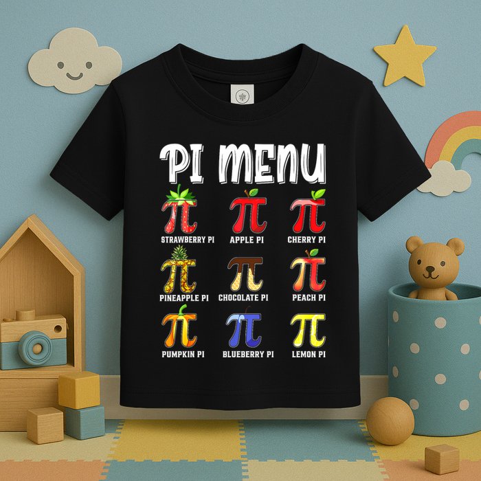 Pi Menu Funny Pi 3.14 Math Teacher Pie Menu Mathematics Toddler T-Shirt