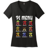 Pi Menu Funny Pi 3.14 Math Teacher Pie Menu Mathematics Women's V-Neck T-Shirt